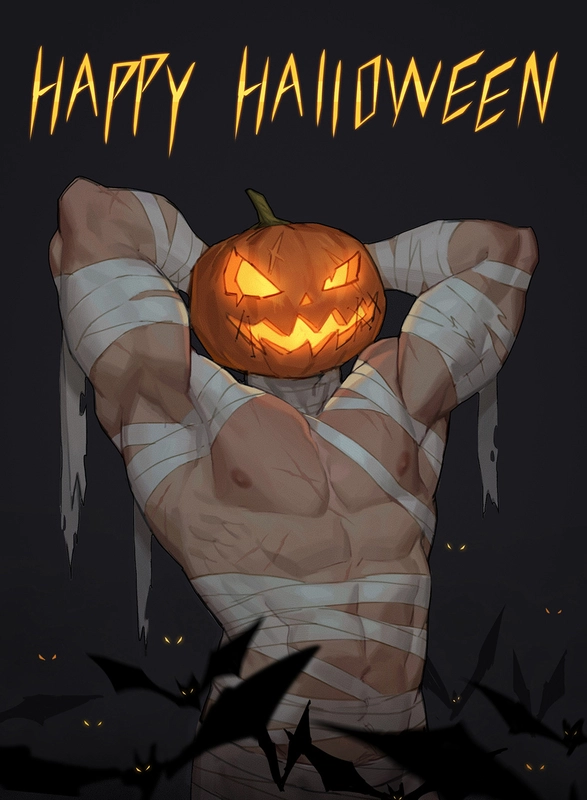 You strip off your costume and pose in nothing but a few scraps of paper attempting to masquerade as bandages, letting them admire your beautiful, muscled body.