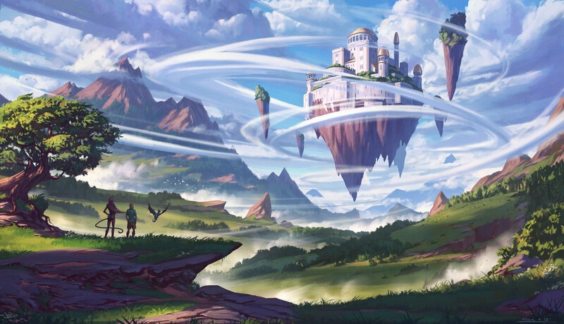 You take your airship up to the clouds, looking for adventure. After a short while, you come across a floating castle hidden in the clouds. 
