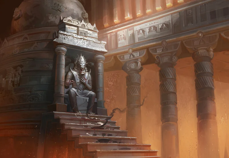 You stumble upon a demonic shrine, its evil magic devastating the surrounding area.