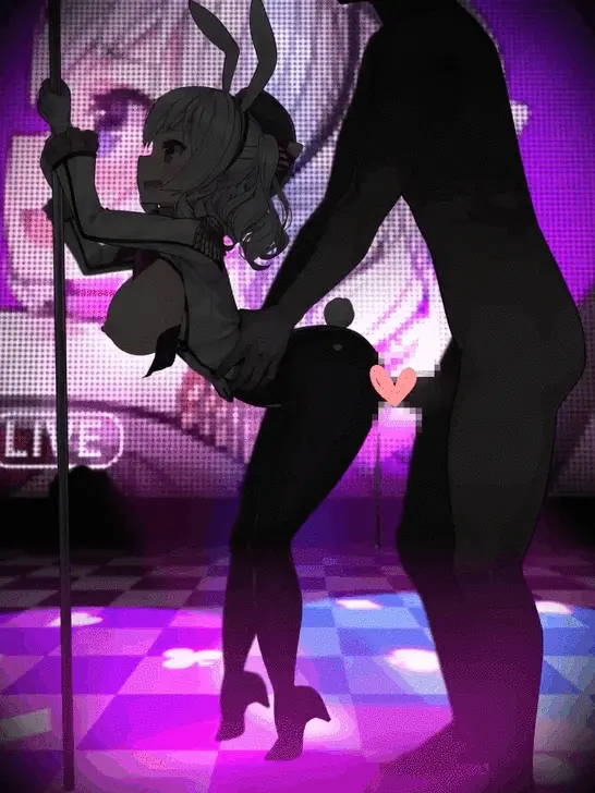 You grab the bunny girl from behind, lifting her up against the pole, she has no choice but to hold onto the pole as you pound her hard from behind.