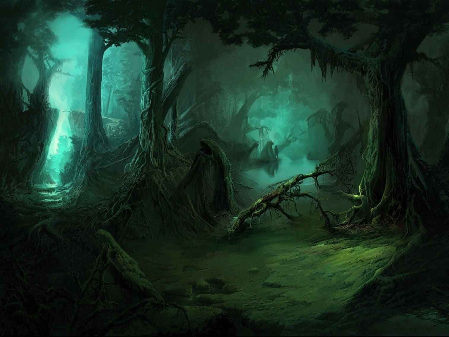 You venture deeper into the forest until it was shrouded in a mist so thick, it was nearly impossible to see anything beyond a few feet. The trees loomed overhead, their branches twisted and gnarled like bony fingers reaching for the sky. You decided to quicken your pace and leave as fast as you entered this cursed place.