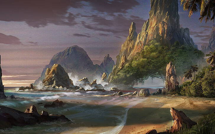 A vast expanse of shimmering golden sand stretches out before you, gently sloping down towards the turquoise waters of the sea. As you walk towards the water, you notice the beach is dotted with colorful shells, and is that a treasure chest in the distance?!
