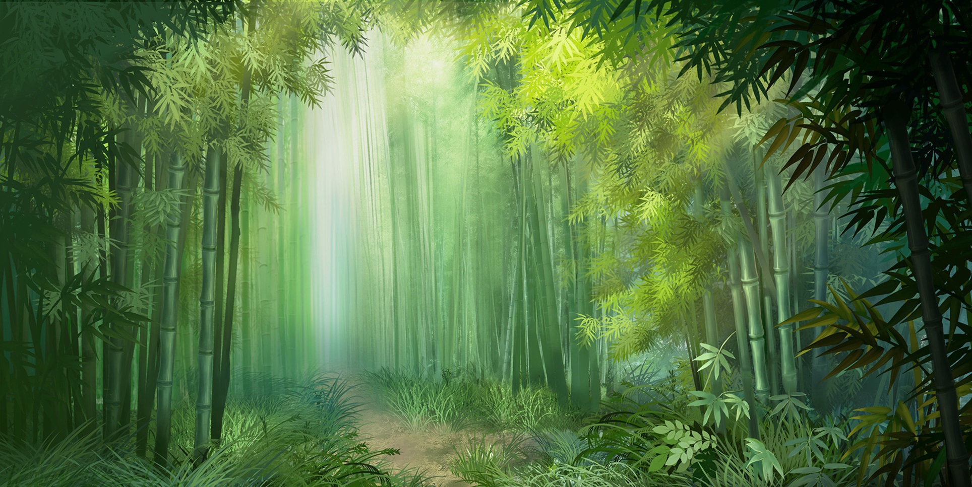 The Bamboo Forest you are walking into is a mystical and wondrous place. The towering stalks of bamboo stretched up to the canopy, where the sun's rays filtered through the leaves, casting a green glow over you and everything below.