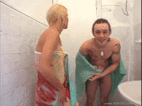 Reconsider and wait for him outside the shower