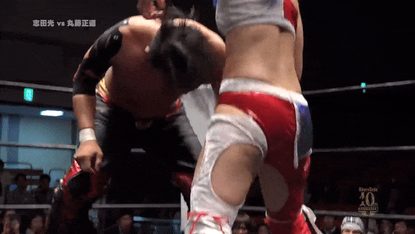 You’ve done the deal! You lift him up over your shoulders before slamming and pinning his shoulders to the mat with a Falcon Arrow! Bullseye! 