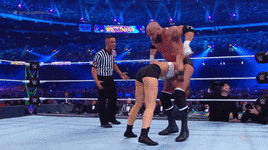 Counter powerbomb with leg throw