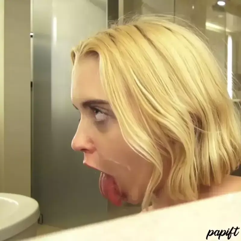 You look him in the eyes and open your mouth, letting your tongue out, blowing bubbles of spit to tease him while looking at his cock. You just want one thing and it's his cock in your mouth. He responds to you by grabbing the back of your head and shoving his thick rod down your throat.