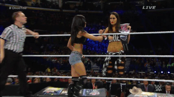 Fortune favours the challenger in this case as an audience member distracts the champ by standing on the edge of the ring with the belt you're trying to win. When she goes over to deal with the intruder, her breath is taken away by a passionate kiss! But is it really fortunate, or was it planned all along?