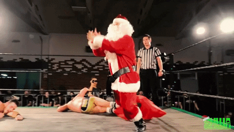 Bah gawd, that’s Santa’s music, and your opponent is on the naughty list! He gets dropped to the mat with a stunner! 