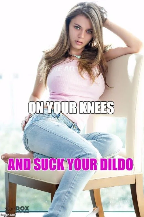 Kneel and suck your dildo