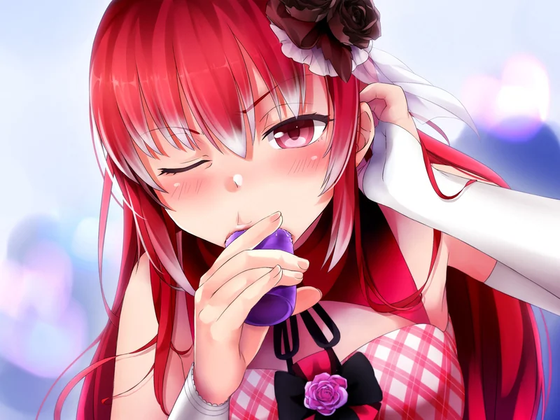 You order her to slowly suck her dildo.