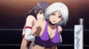 You sneak behind her and wrap your hands around your chest. With a heave ho, you lift her high, suplexing her over your head!