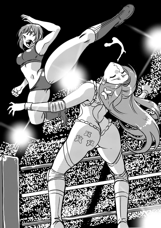 You stagger her with a flying kick to the face.