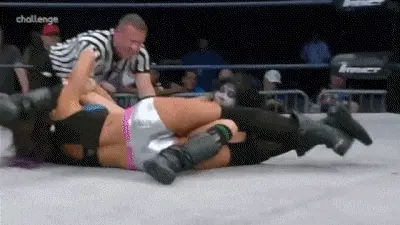 After she splits your legs in a submission hold, you loudly scream that your vag hurts. 