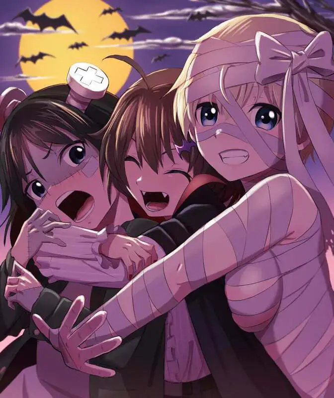 You call over some friends, all dressed in their costumes, and bury her in a group hug!