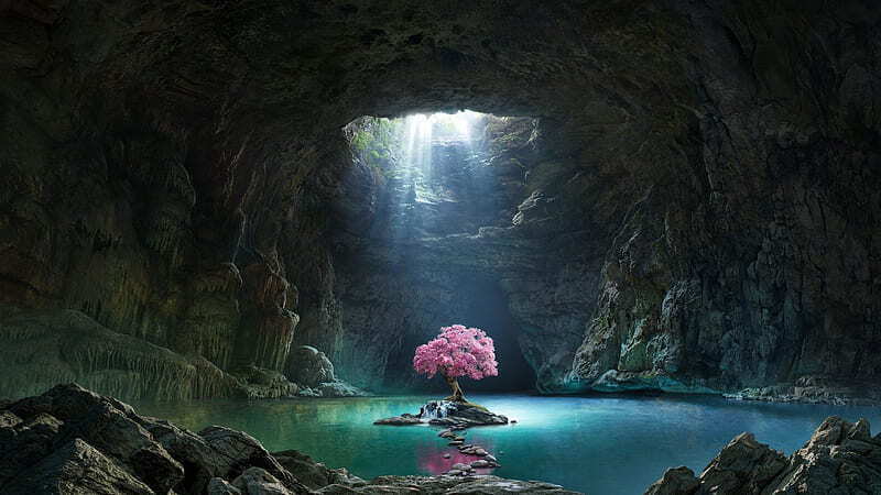 You continue through the cave system until you reach a large lake. The water of which is perfectly still and gives you a reflection of yourself when you look into it.