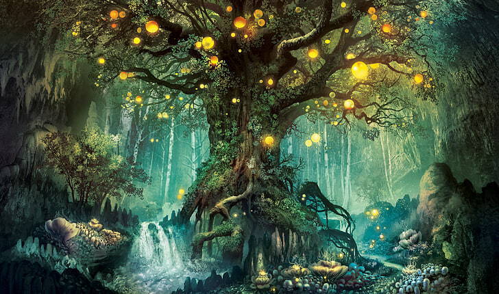 After a long journey, you reach finally the heart of the forest. A big tree in the middle of the clearing is the main point of interest here. As you continue to look at it you hear something behind and as you turn around you see...
