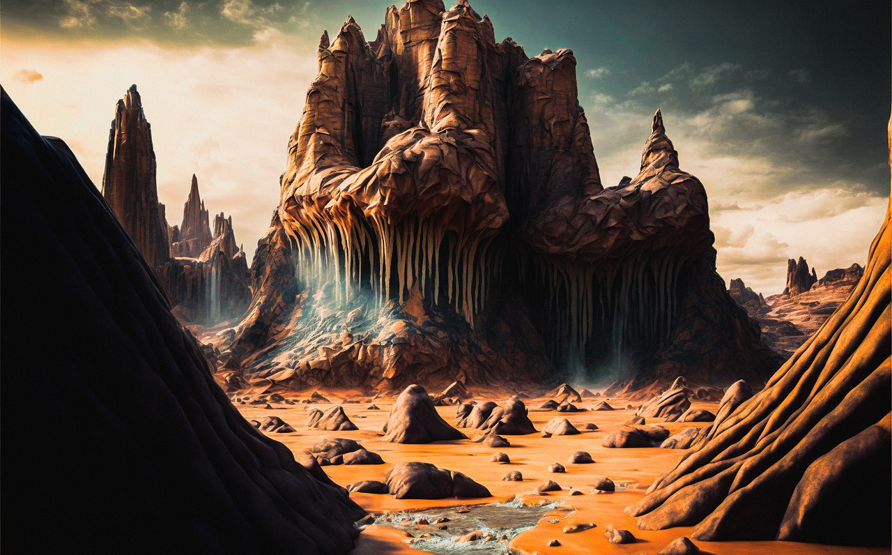 You enter a narrow canyon that carves itself through the landscape, offering a thin ribbon of respite from the merciless sun. Far in the distance, you spy towering sandstone spires, marking the way to untold treasures and adventure!
