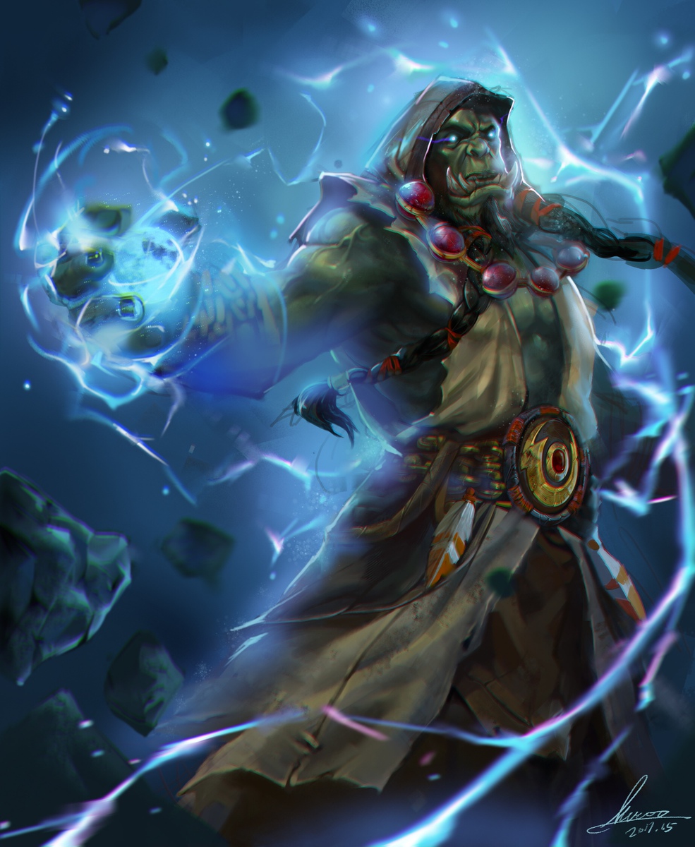 As the adventurer continued their journey through the rugged terrain, they suddenly found their path blocked by your loyal orc shaman.