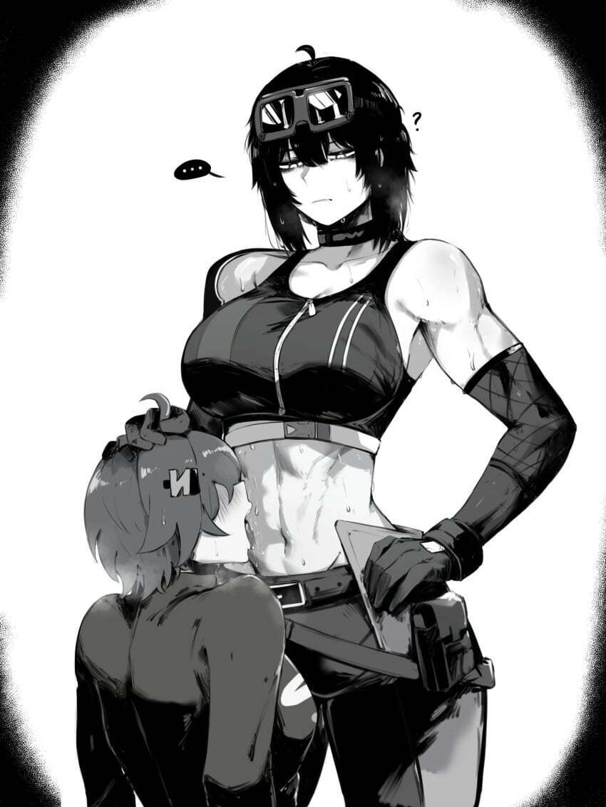 You grab her by the hair and force her head on your sweaty abs,commanding her to lick! You can't even hide your smirk when she actually goes for it~