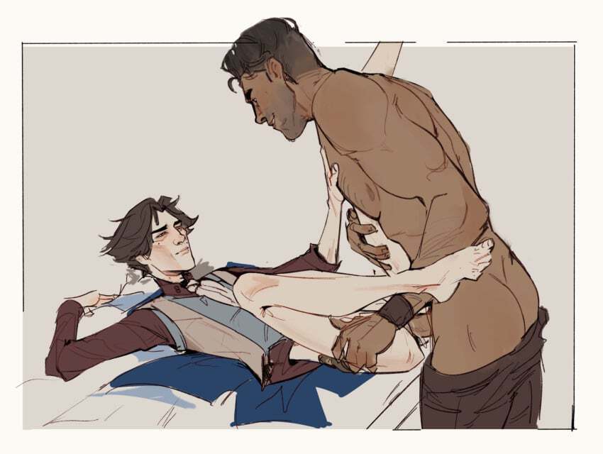 Hold his leg and fuck him