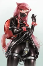 Reveal chastity belt under the leather skirt