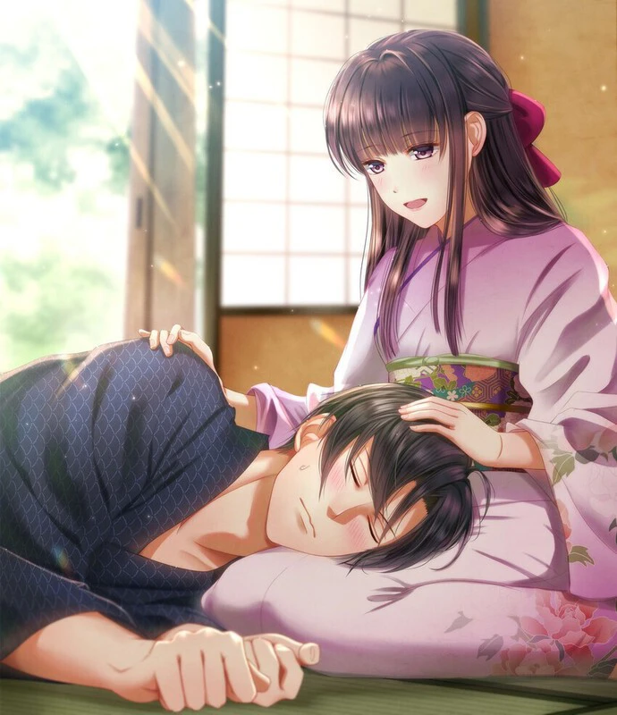 You lie his head in your lap as you slowly stroke his hair, letting him feel as comfortable and at ease as ever.