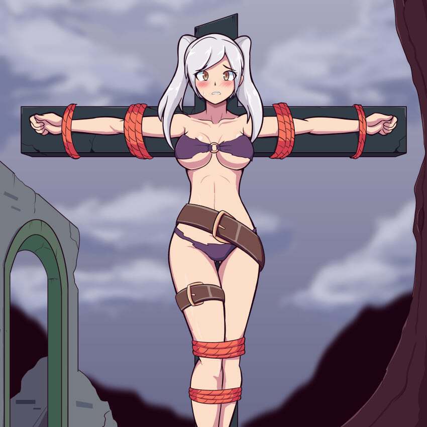 You have defeated your opponent and she's completely drained, it's a perfect time for a special place. You pick her up and start to tie her up to the cross~! 