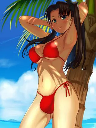 You strip off your clothing until you're left in nothing but the tight-fitting bikini that you picked specifically for this fight. You strike a sensual pose, showing off your sexy curves and growing bulge to your opponent, while still leaving plenty to their imagination.