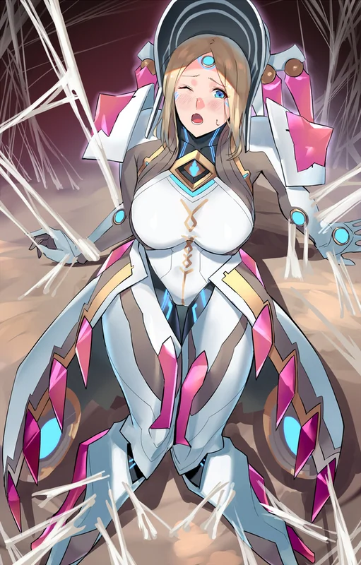 She should have been paying more attention! While wandering, the adventurer gets herself ensnared in some sticky cobwebs. She struggles to free herself from the silk threads binding her. 