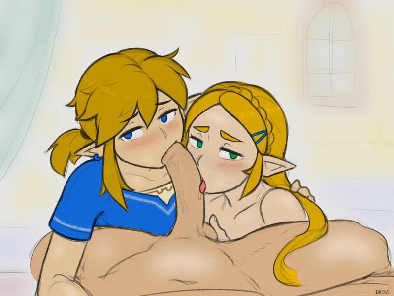 You're and your boyfriend are both fond of cocks. So much in fact that you have no objections to getting on your knees and sucking one with him! You both start licking and sucking, your tongues covering a wide area of your opponent's meaty territory, driving him crazy!