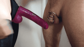 Caged cock vs dildo