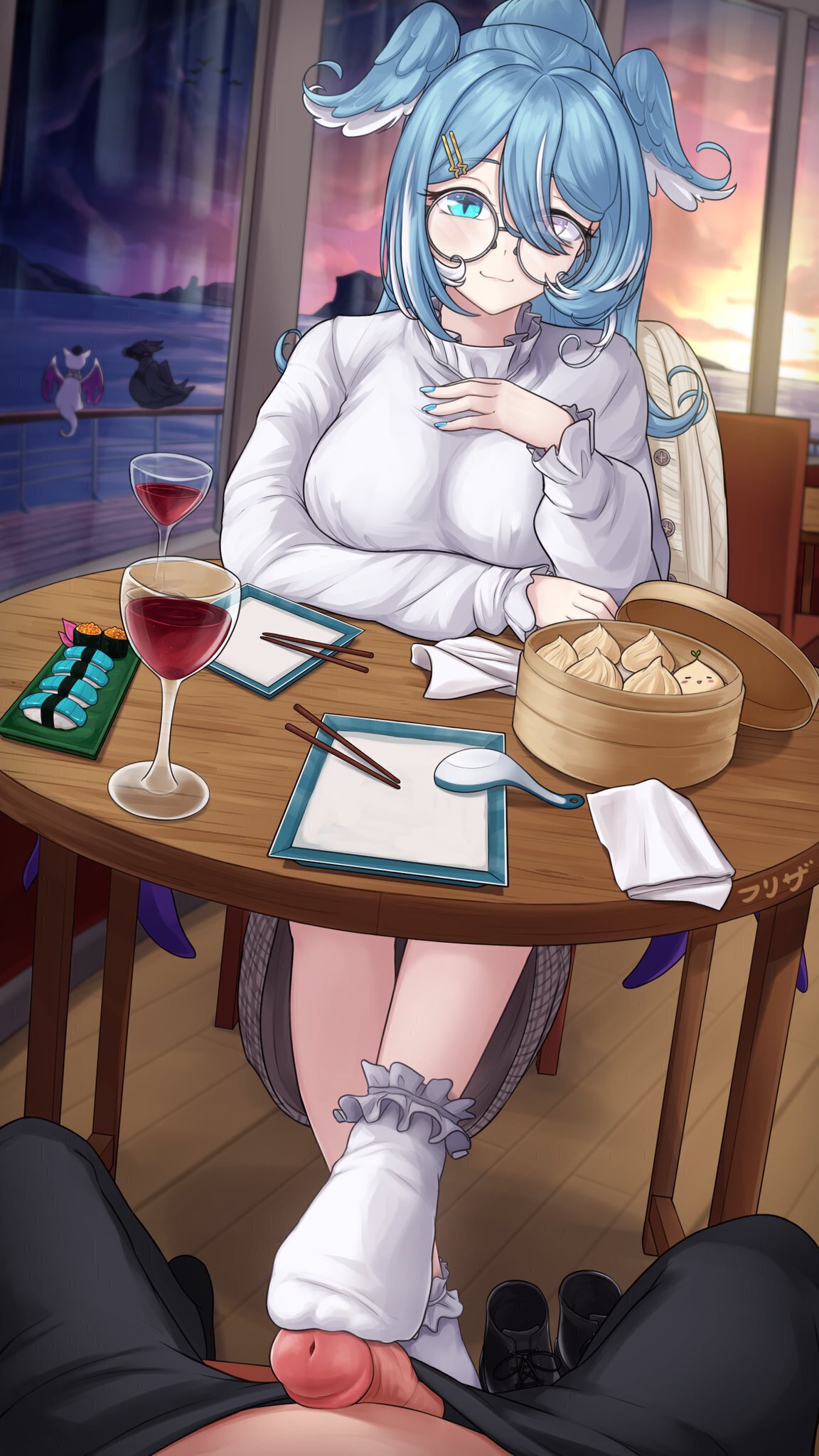 Give her a footjob under the table