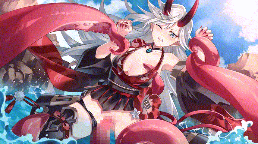 You throw her into a wall of tentacles! She gets restrained and three squishy tentacles start to fuck her needy pussy!
