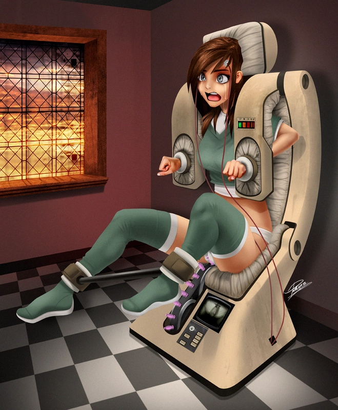 You bind her to a robotic chair so she is locked in place as it plays with all her sensitive spots.