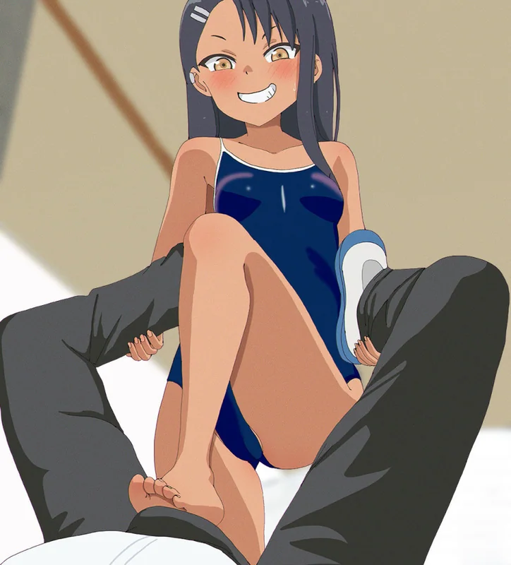 After grabbing her legs, you place your bare foot on her cock to give her an electric massage. She won't be able to last long! 